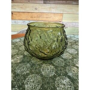 Vintage EO Brody Avocado Green Glass Crinkle Texture Vase Planter Plant Pot